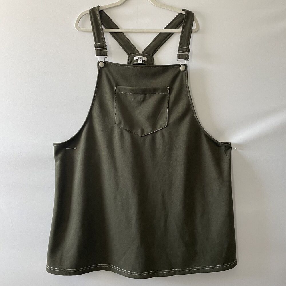 AUW Overall Dress Olive Green Faux Suede Pinafore Women Size 3X